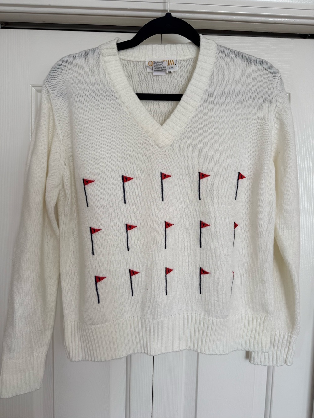 Vintage Golf Flag Sweater Country Club Prep V Neck Golfcore Fall Knit - Picture 5 of 8